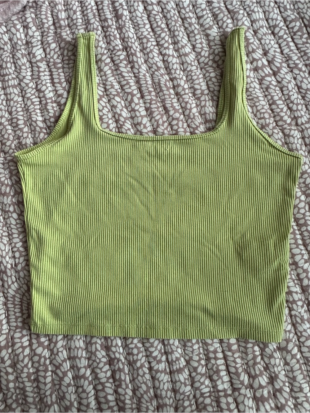Hollister Ribbed Square-Neck Crop Tank - Lime Green
